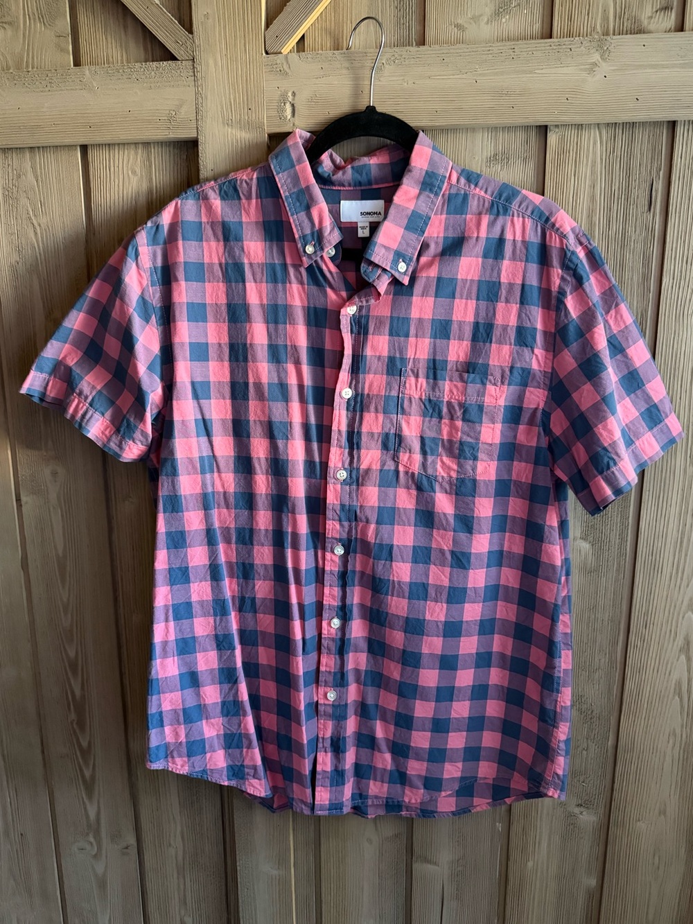 Sonoma Pink and Blue Short-Sleeve Button-Down Check Shirt